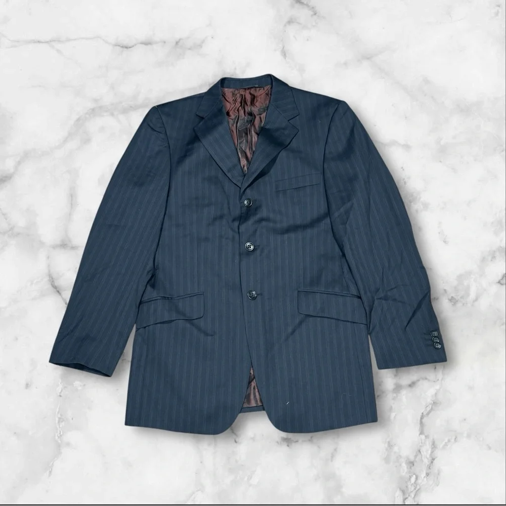 Banana Republic Modern Fit Pinstripe Jacket Mens Sz 38S 3 Button Grey Blue‎
